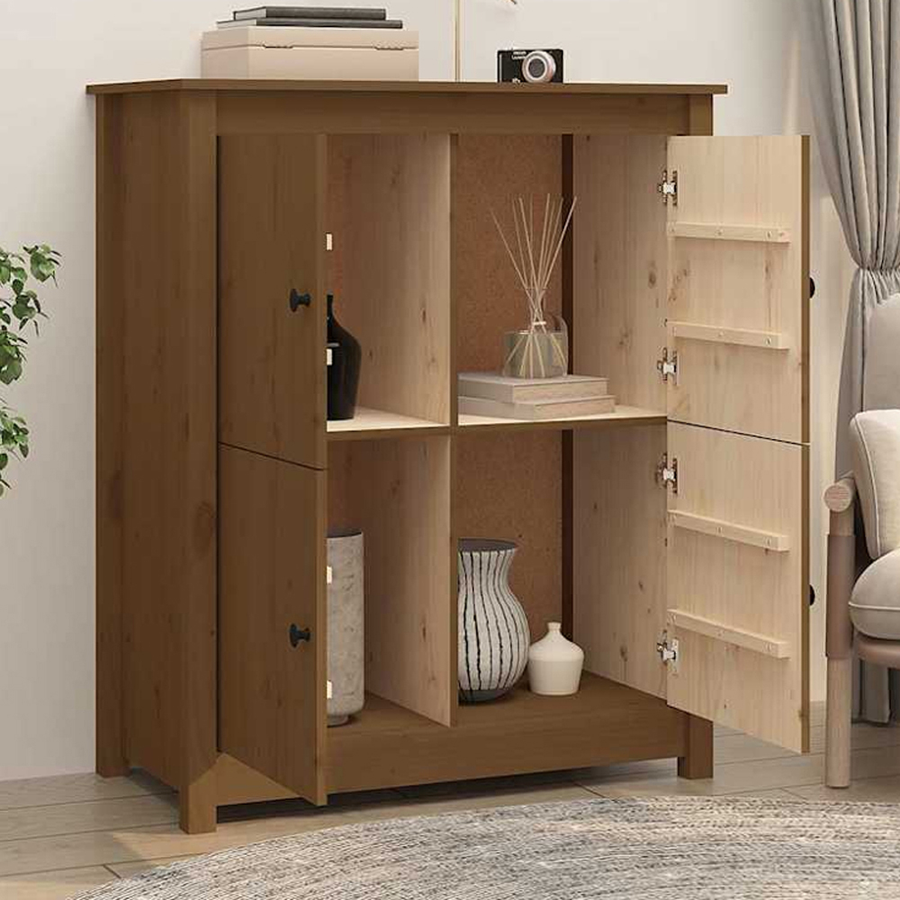 vidaXL 4 Door Honey Brown Solid Pine Wood Sideboard Image 1