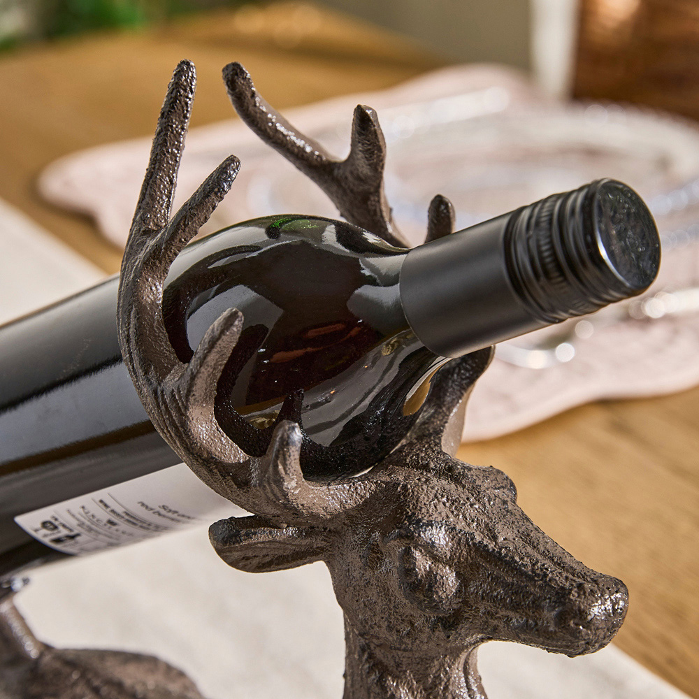 Dibor Antique Brown Cast Iron Stag Wine Bottle Holder Image 4