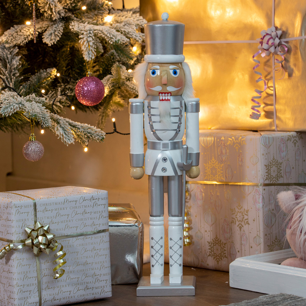 The Christmas Workshop White and Silver Wooden Nutcracker Soldier 50cm Image 8