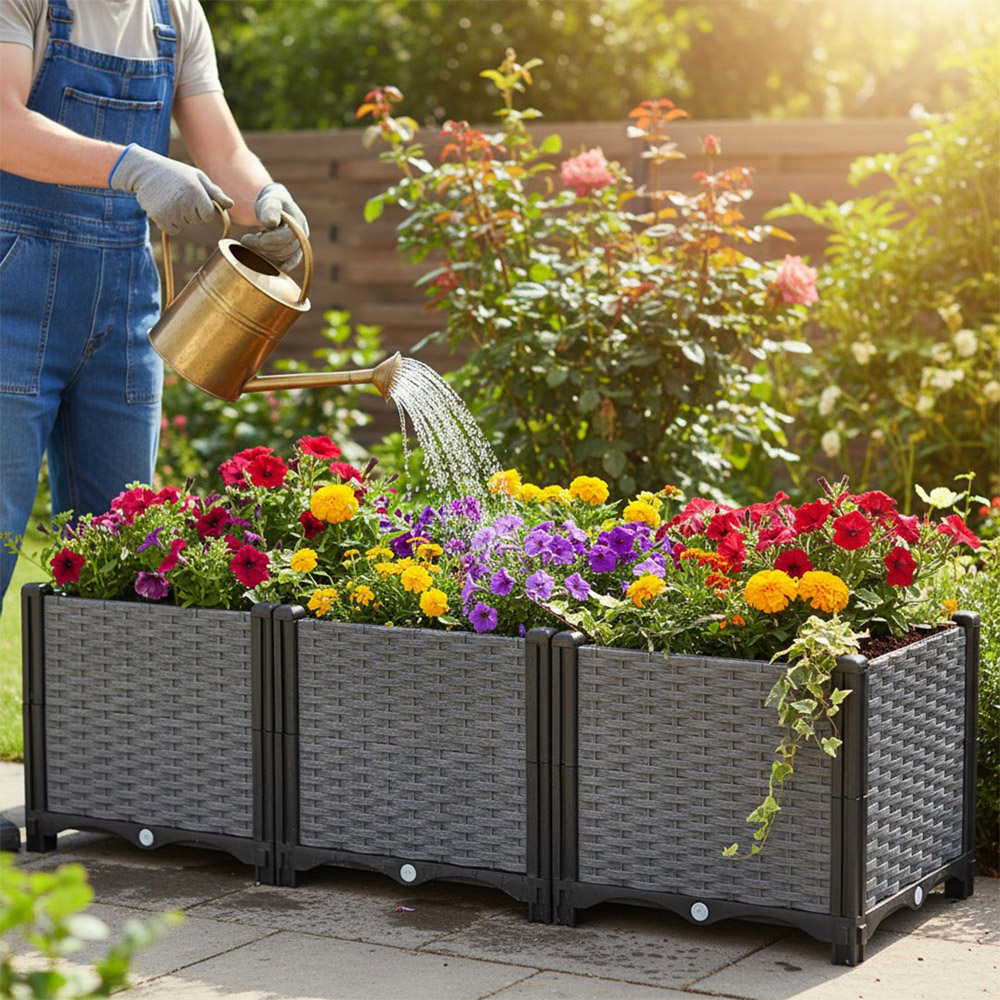 Living and Home Grey and Black Plastic Rattan Look Deep Raised Garden Bed 36 x 120 x 40cm Image 2