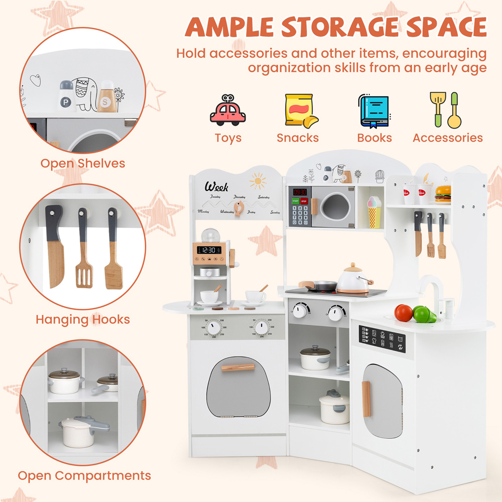 Costway White Kids Corner Wooden Play Kitchen Image 5