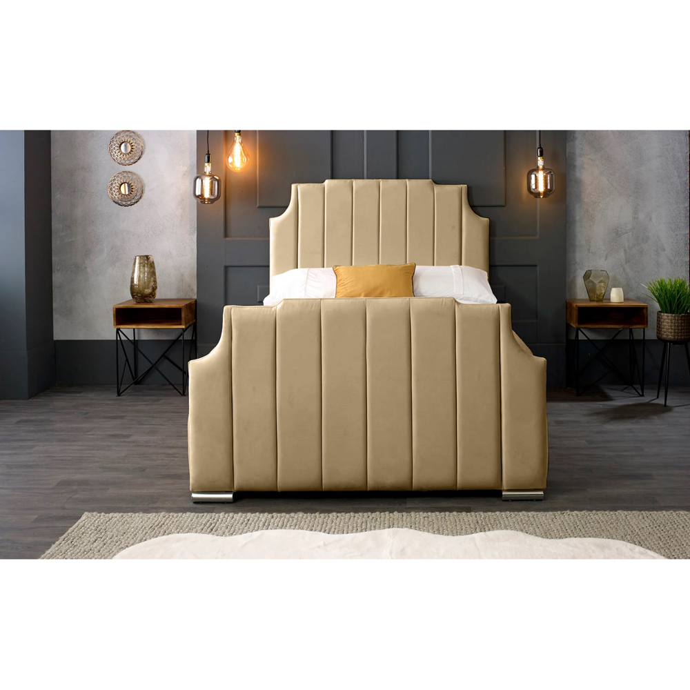 Eleganza Home Nelson Double Beige Plush Velvet Bed Frame with Headboard Image 2