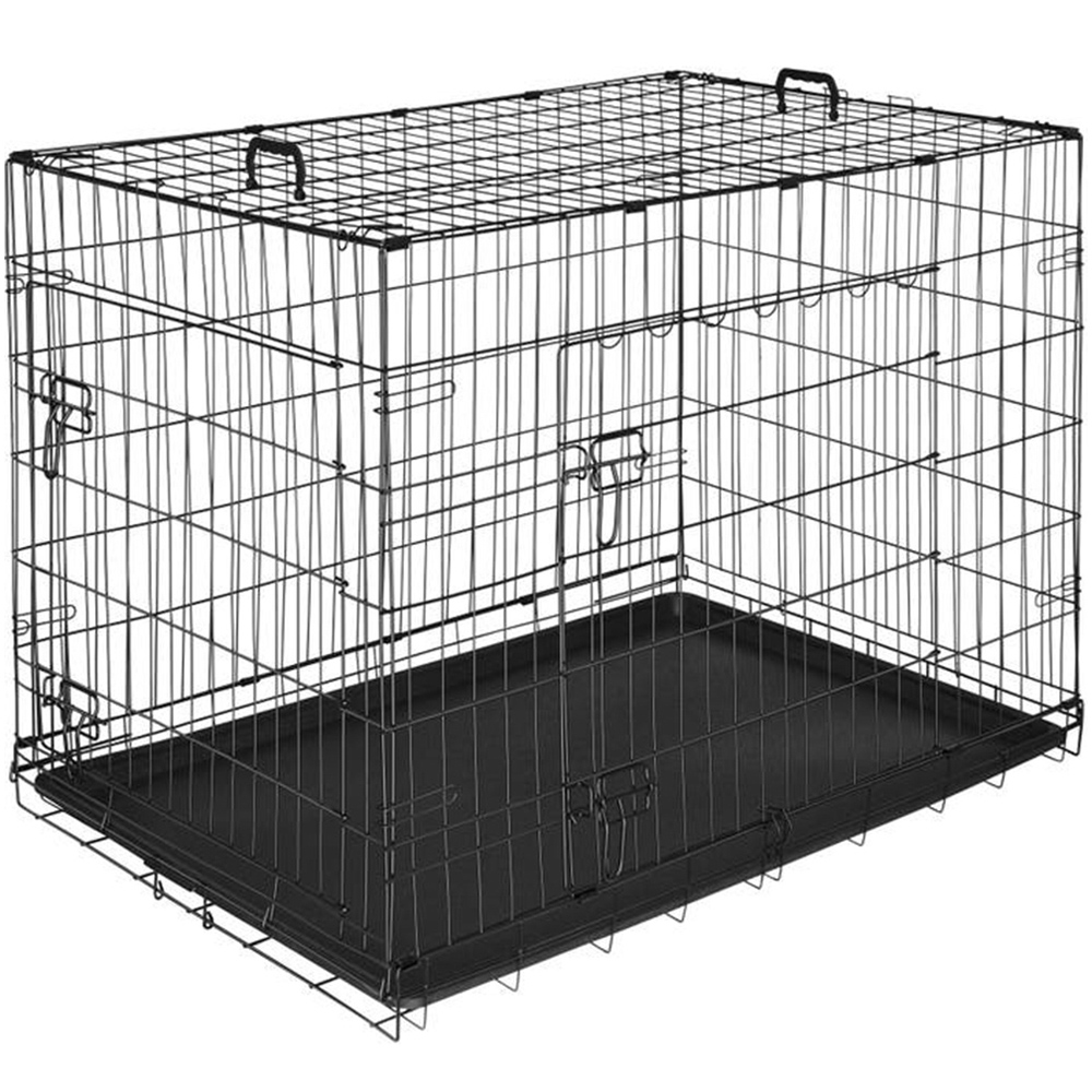 tectake Luna Double Locked Door Foldable Steel Dog Crate 108cm Image 1