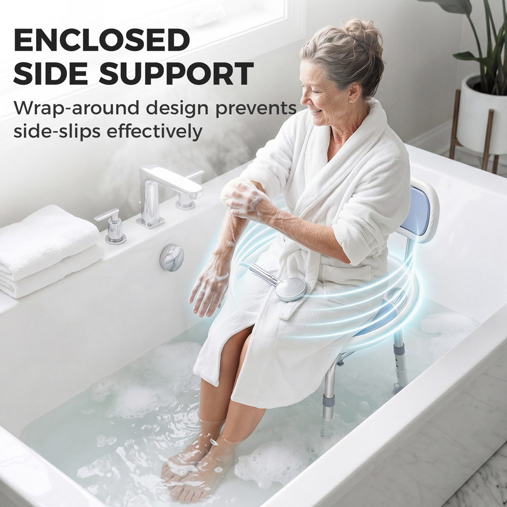 HOMCOM Back Height Adjustable Shower Chair with Side Support Image 6