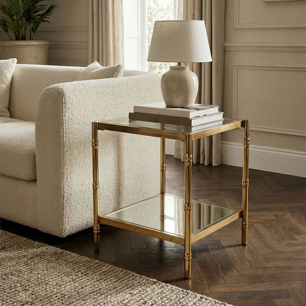 Premier Housewares Kensington Townhouse Single Shelf Gold Finish Knop Square Side Table Image 4