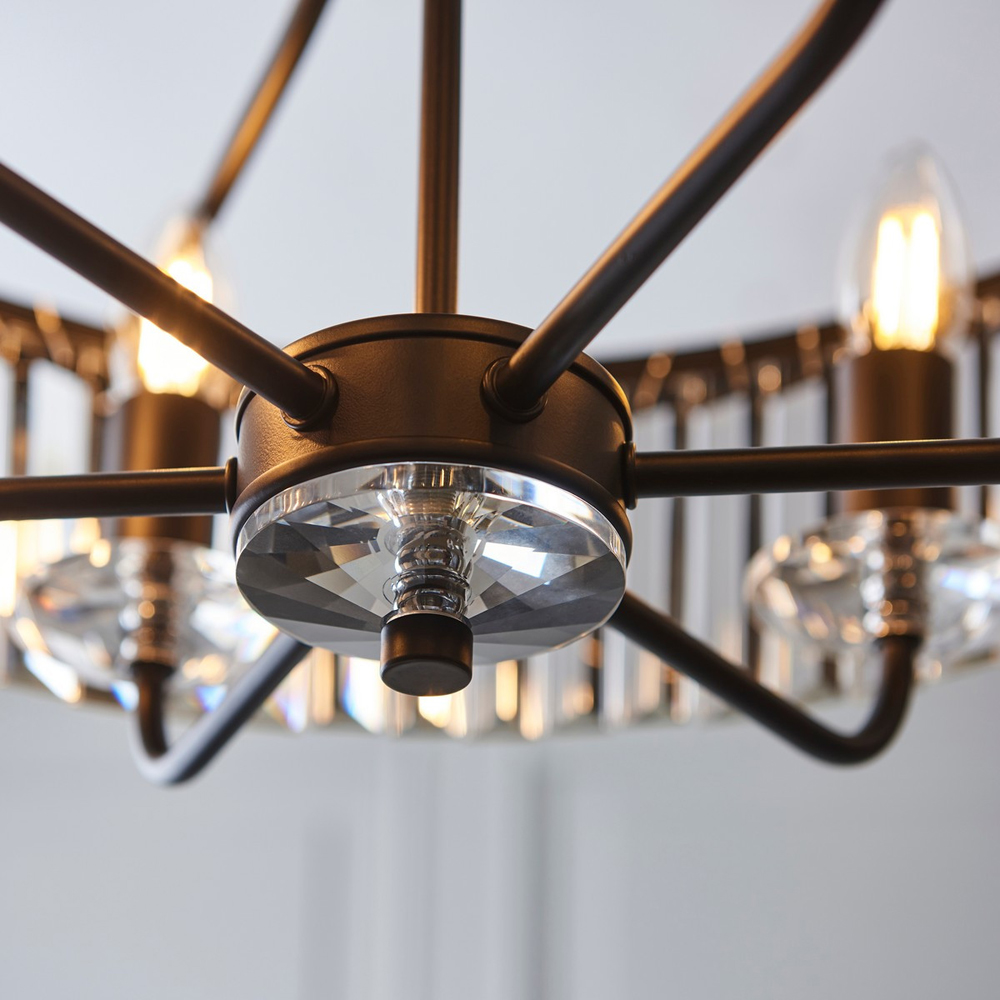 Merano Ascoli Matt Black Cut Glass Multi Arm Pendant Flush Ceiling Lamp Image 5