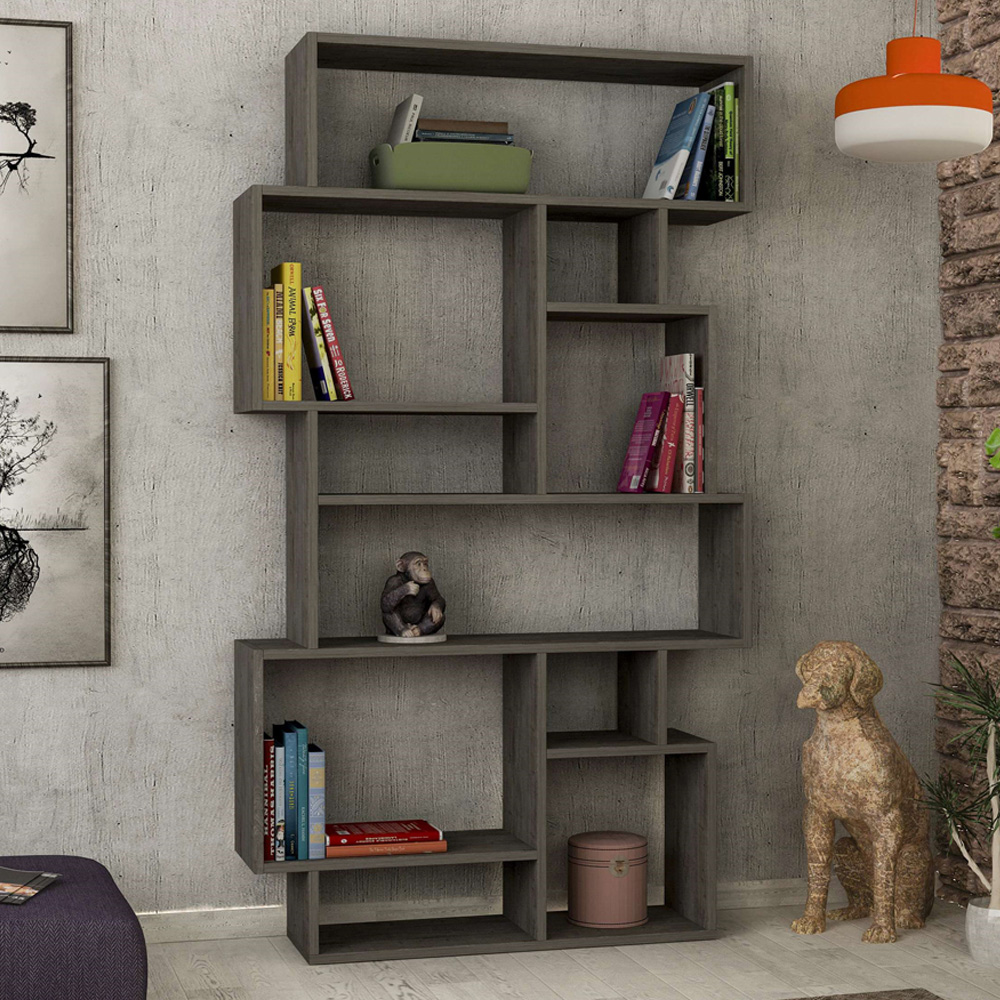 Decortie Karmato Dark Coffee 10 Compartment Tall Bookcase Display Unit Image 1