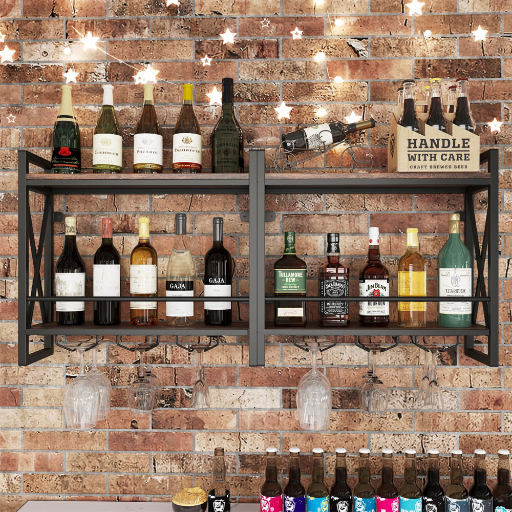 Costway 2 Shelf Wall Mounted Metal Wine Rack with 3 Glass Holders Image 4