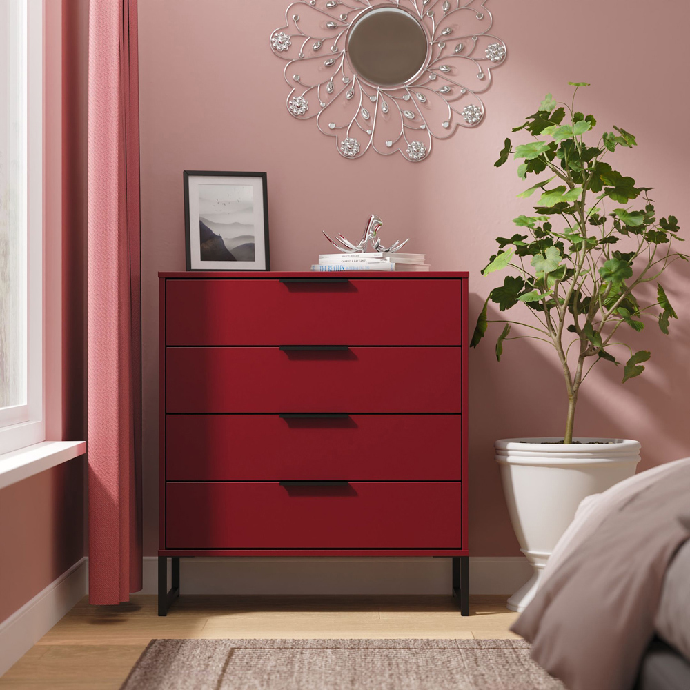 Crowndale Hong Kong 4 Drawer Red Matt Chest of Drawers Ready Assembled Image 7