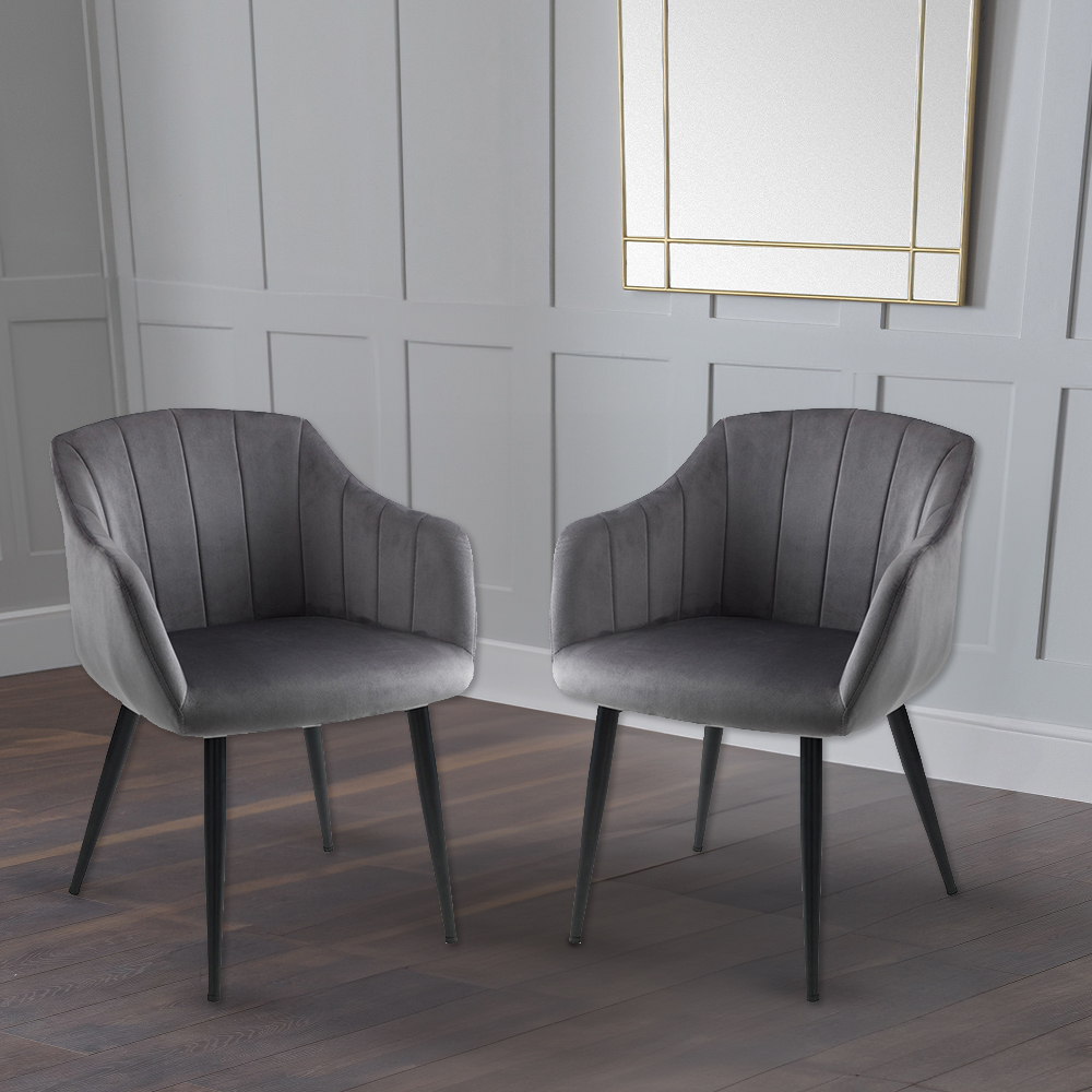 Julian Bowen Hobart Set of 2 Grey Scalloped Dining Chair Image 1