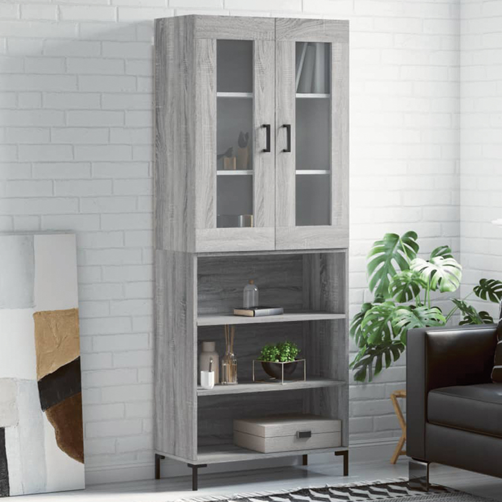 vidaXL 2 Glass Door 3 Open Shelf Grey Sonoma Highboard Image 1