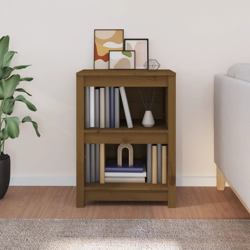vidaXL 2 Shelf Honey Brown Solid Pine Wood Bookcase Image 7