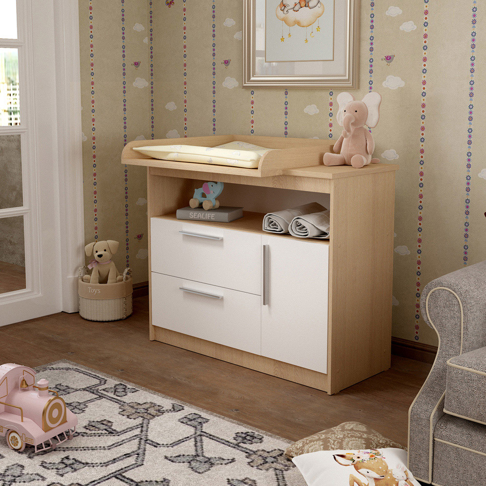 Shefa 1150 Single Door 2 Drawer Single Shelf Elm and White Kids Changing Unit Image 5