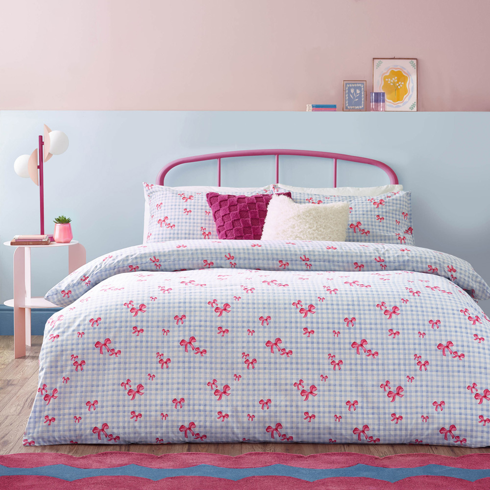 Heya Home Single Gingham Bows Printed Blue Duvet Set Image 1