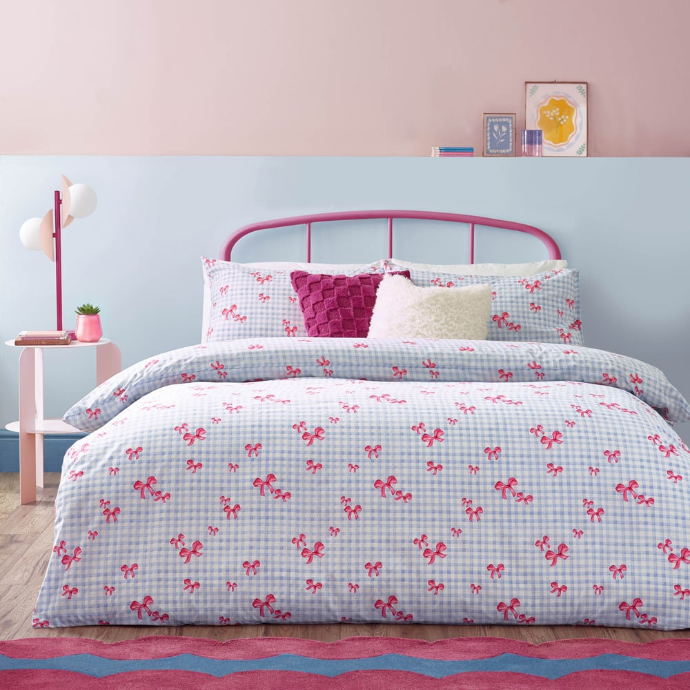 Heya Home Double Gingham Bows Printed Blue Duvet Set Image 1