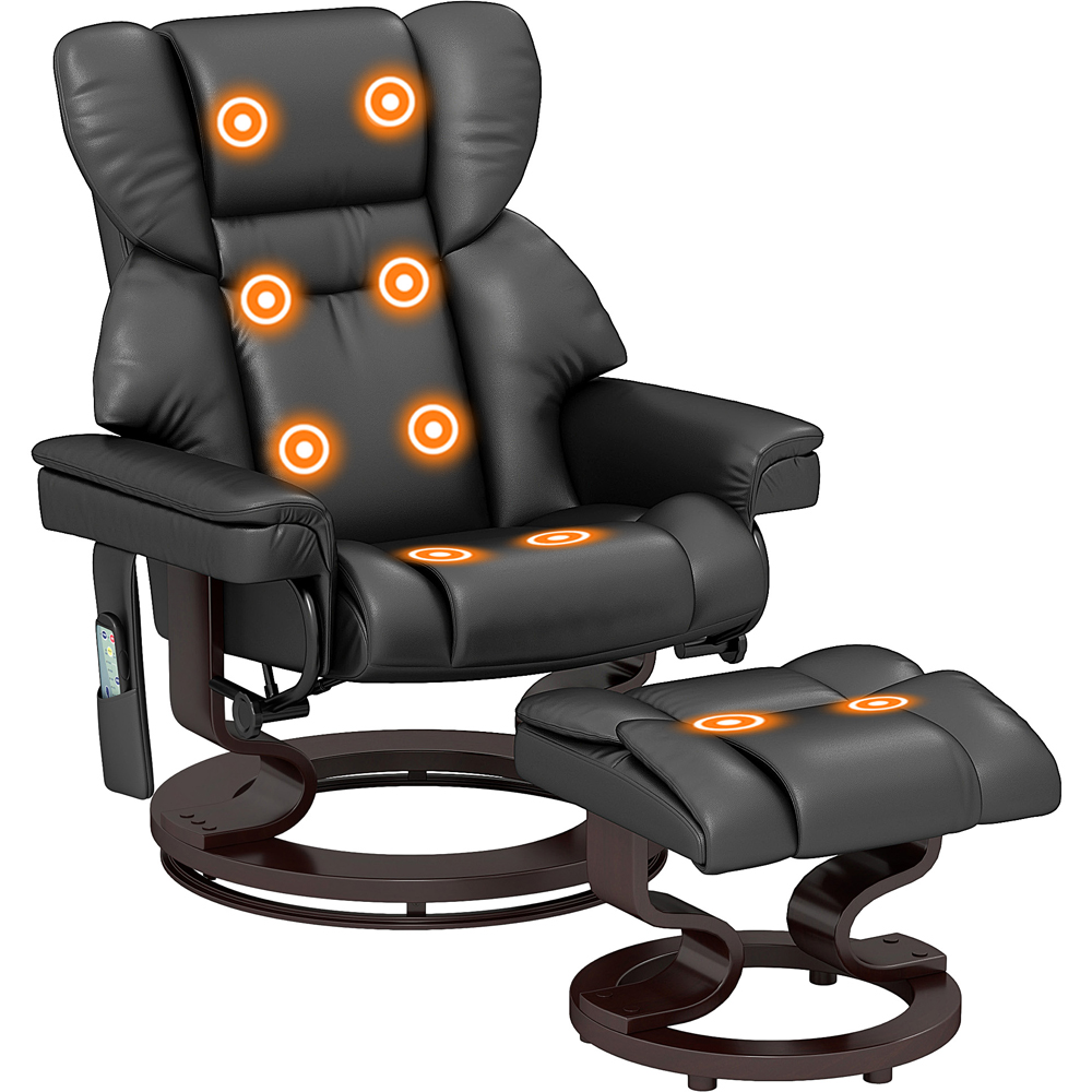 Portland Black Massage Recliner Chair with Footstool and Adjustable Backrest Image 2