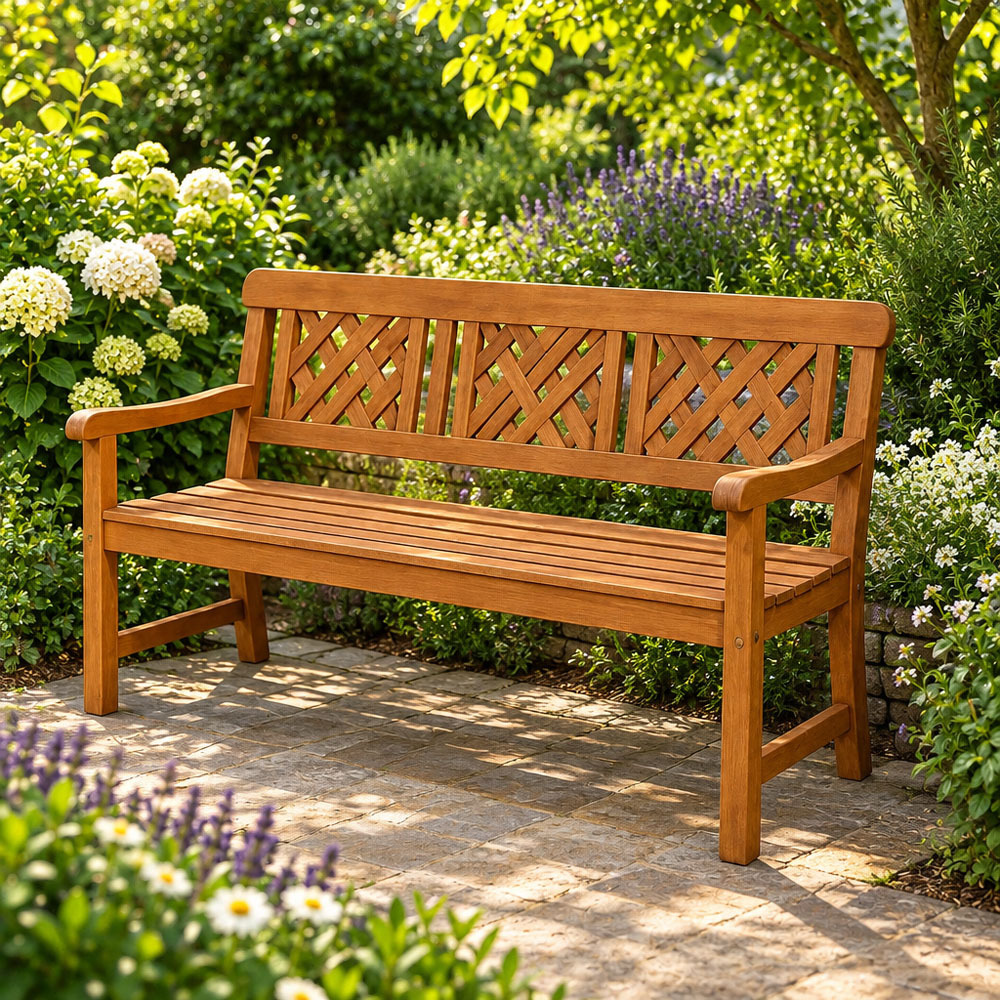 Modcraft 3 Seater Brown Eucalyptus Wood Garden Bench Image 4