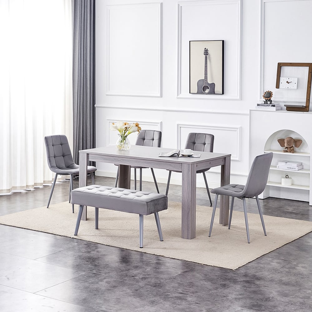 Kosy Koala 6 Seater Dining Set with Bench Grey Velvet Image 3
