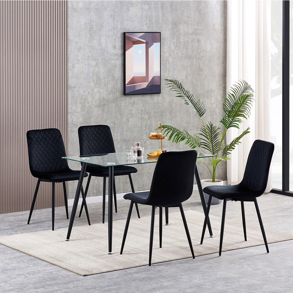 Lexi Set of 4 Black Velvet Fabric Dining Chairs Image 5