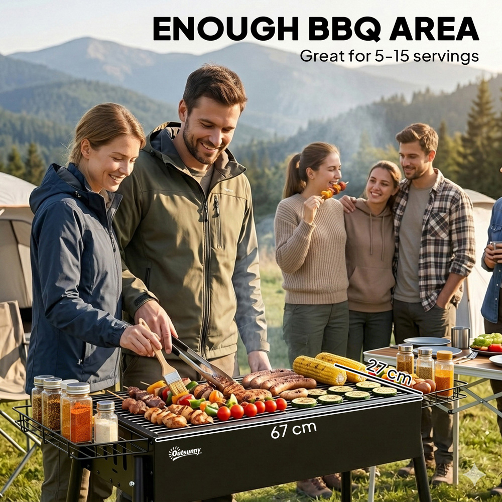 Outsunny Black Portable Charcoal Barbecue Grill with Seasoning Baskets and Hooks Image 4
