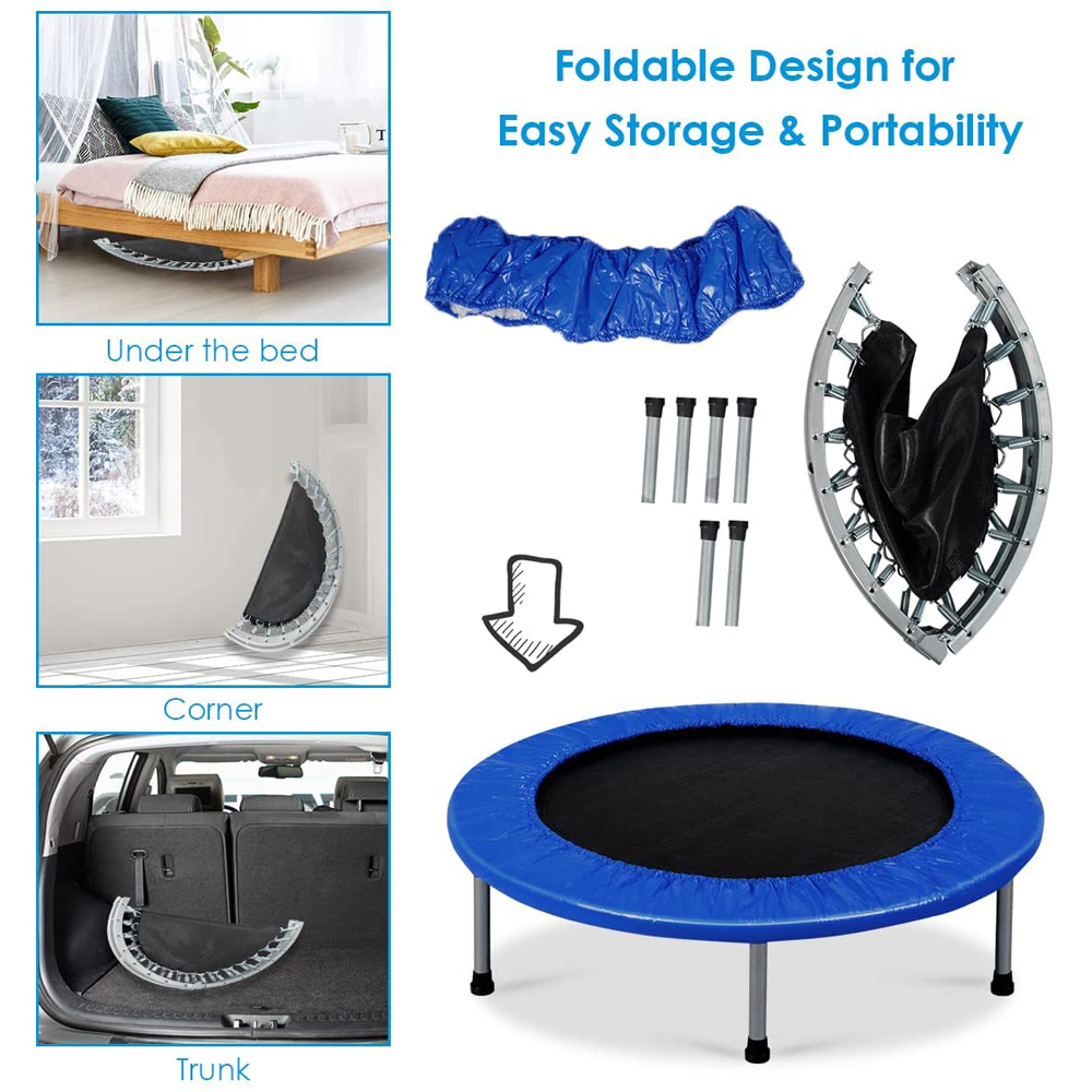 Costway Blue Foldable Mini Trampoline with Springs and Padded Cover Image 7