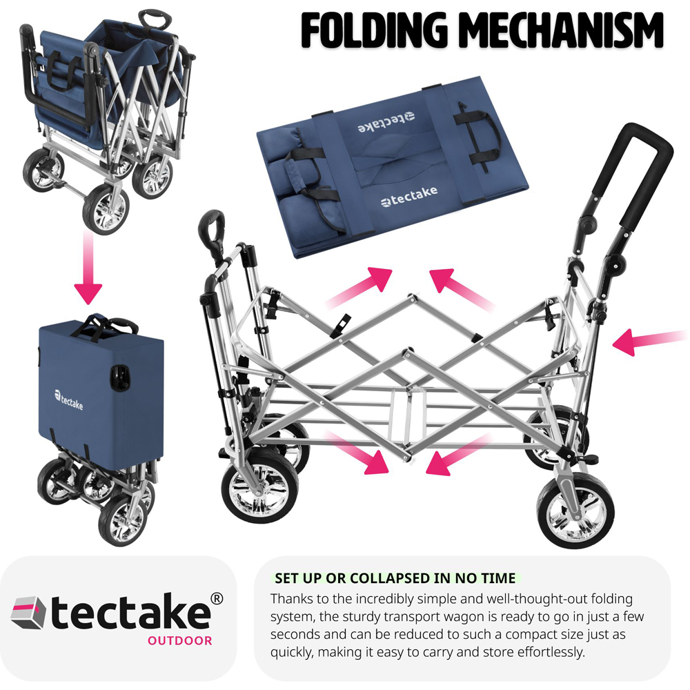 tectake Nico Blue Foldable Garden Trolley with Roof Image 7