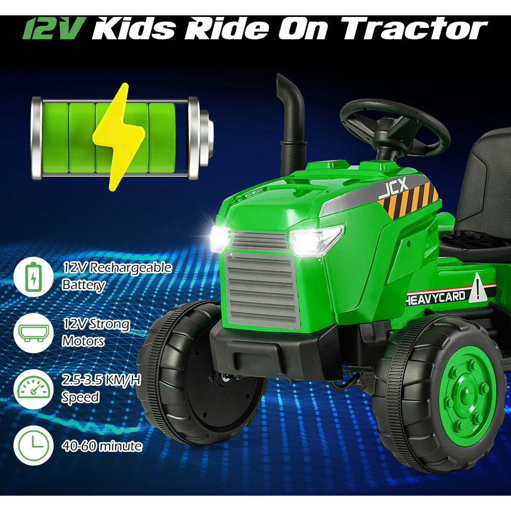 Costway Kids Green Ride On Tractor with Trailer and Remote Control 12V Image 6