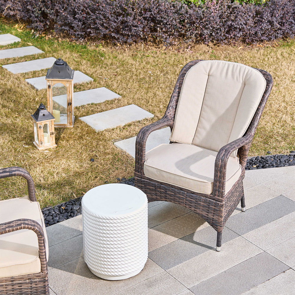 Direct Wicker Set of 2 Brown Rattan Garden Chairs with White Terrafab Composite Side Table Image 5
