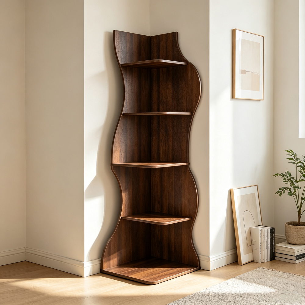 Living and Home 5-Tier Dark Brown Curved Corner Storage Shelf Image 7
