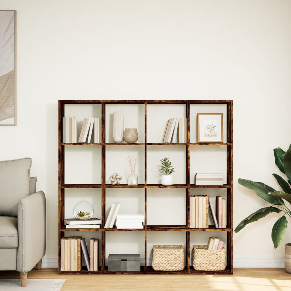 vidaXL 16 Shelf Smoked Oak Bookcase Image 8