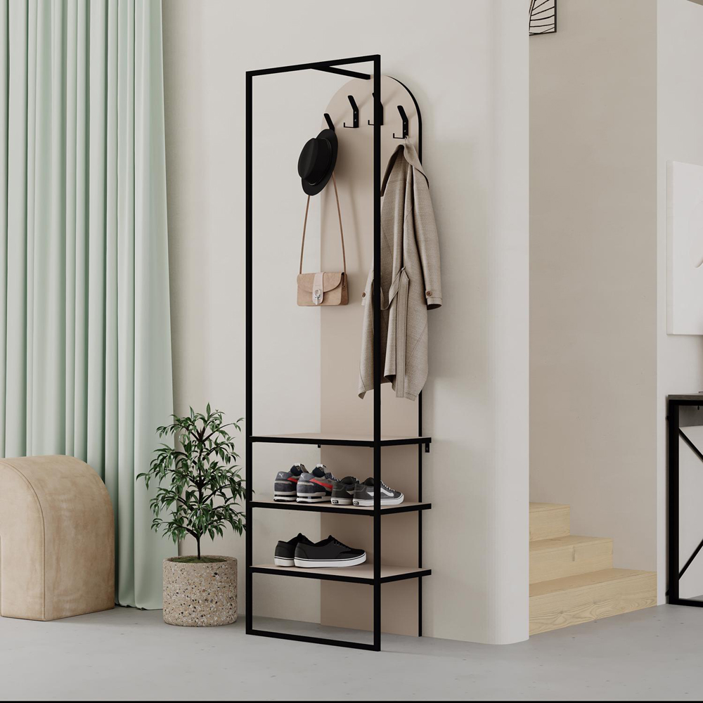 FWStyle Archy 3 Shelf Sandstone Shoe and Coat Rack Stand with Hanging Hooks Image 5