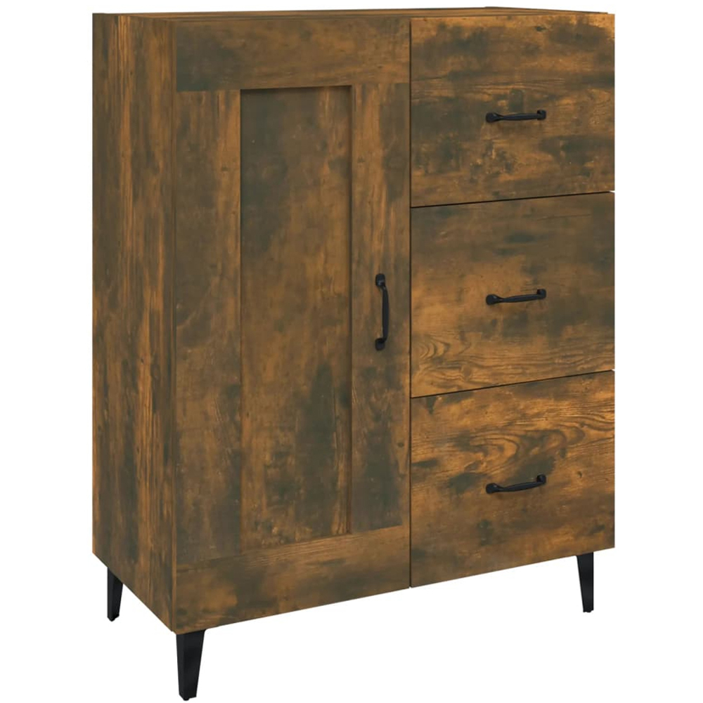 vidaXL Single Door 3 Drawer Smoked Oak Sideboard Image 2