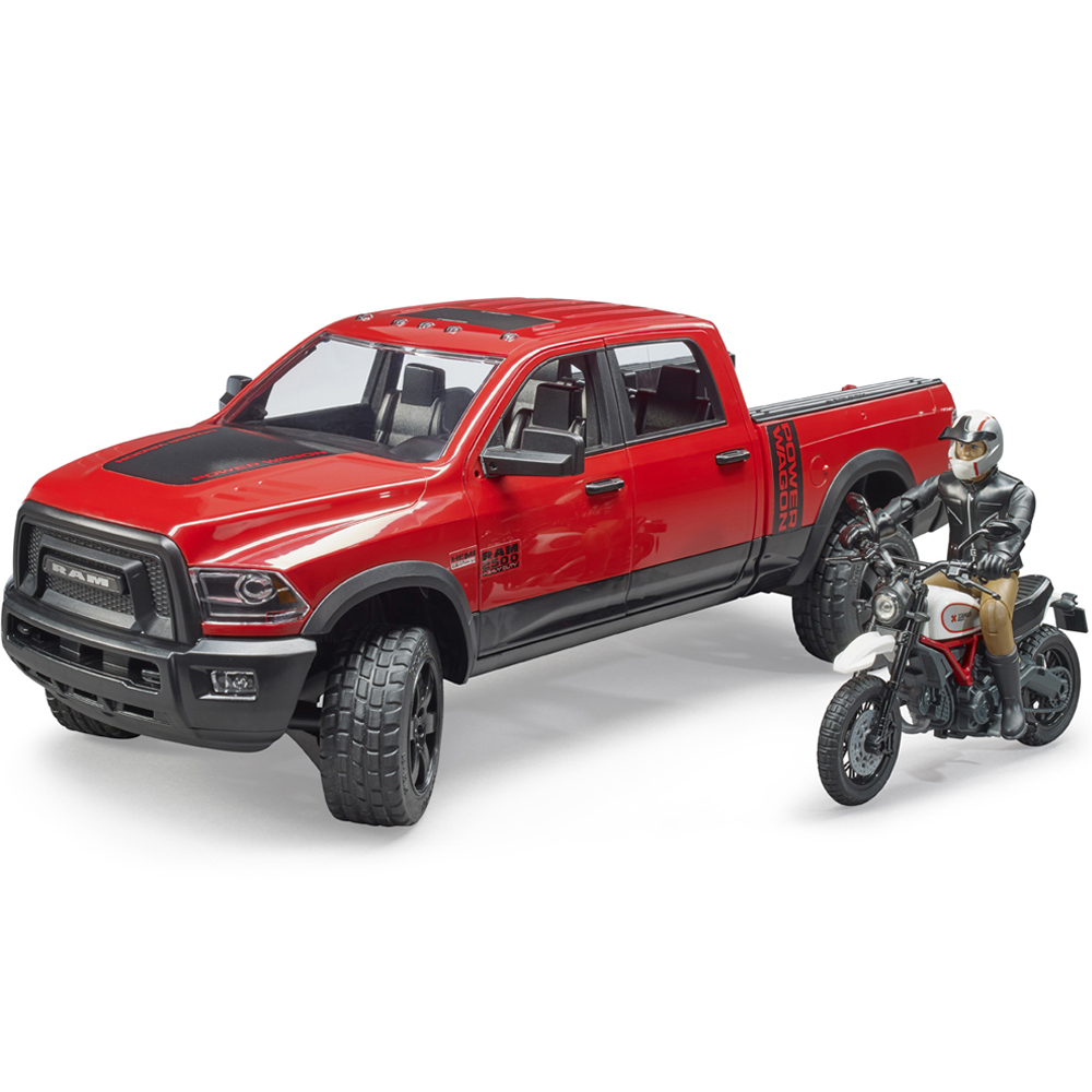 Bruder RAM 2500 Power Wagon with Scrambler Ducati Desert and Driver Figure Image 7