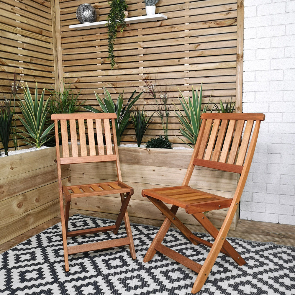 Samuel Alexander Wooden 2 Seater Folding Square Garden Dining Set with Black Parasol Image 2