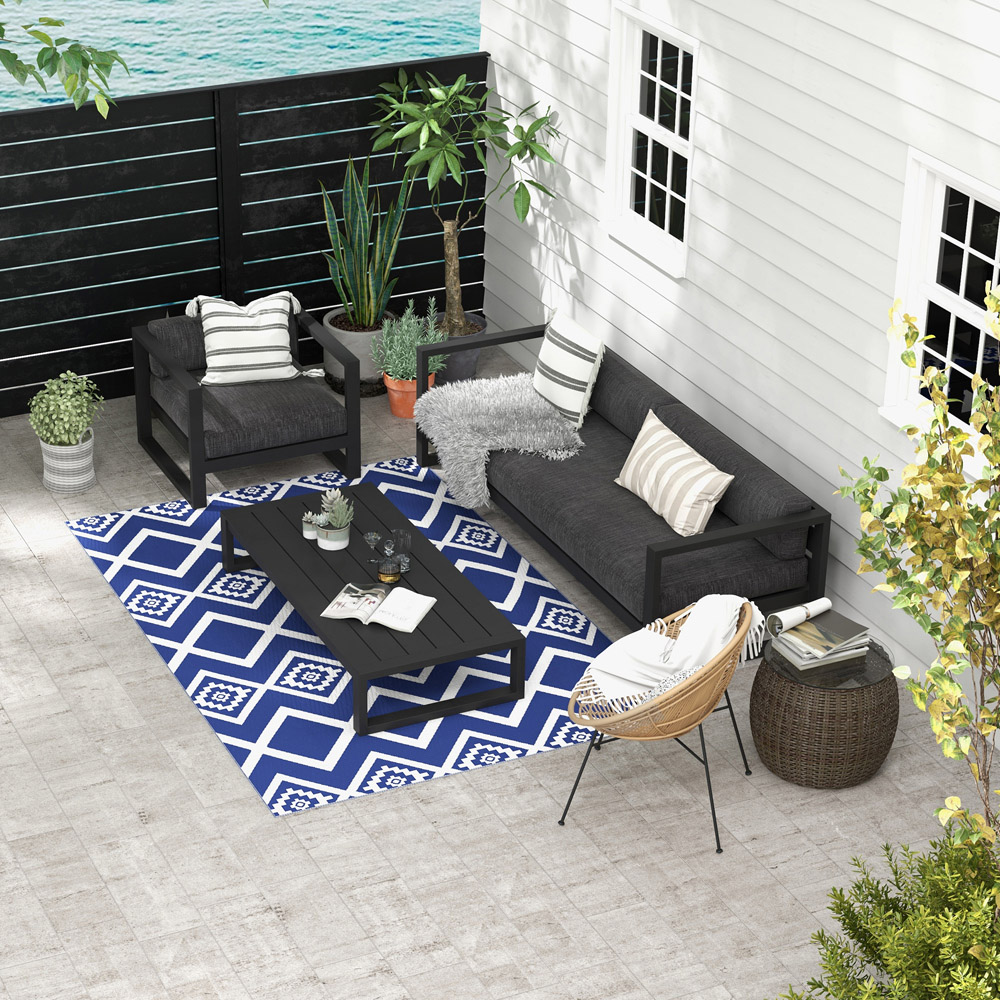 Outsunny Blue and White Reversible Outdoor Rug with Carry Bag 182 x 274cm Image 2