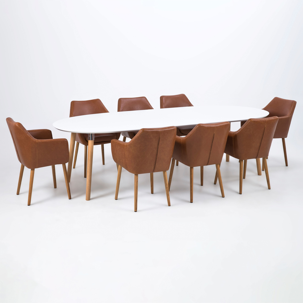 Florence Belina 8 Seater Oval Dining Table White and Oak Image 9