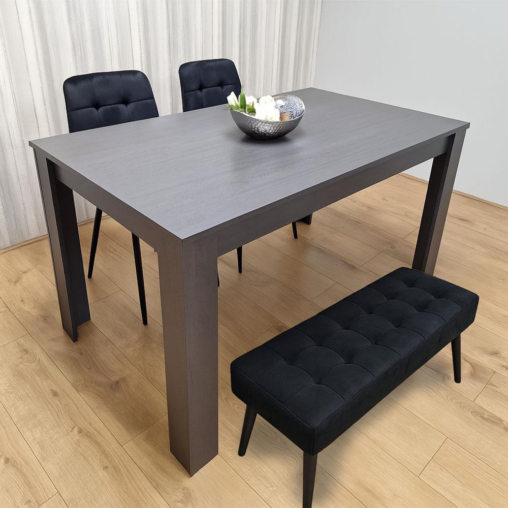 Portland 4 Seater Velvet Dining Set with Bench Black and Grey Image 5