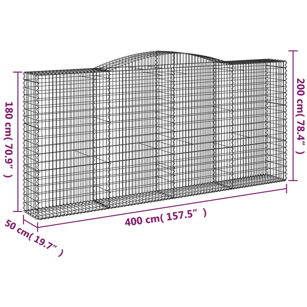 vidaXL Silver Galvanised Iron Arched Gabion Basket 400 x 50 x 180/200cm 4 Pack Image 5