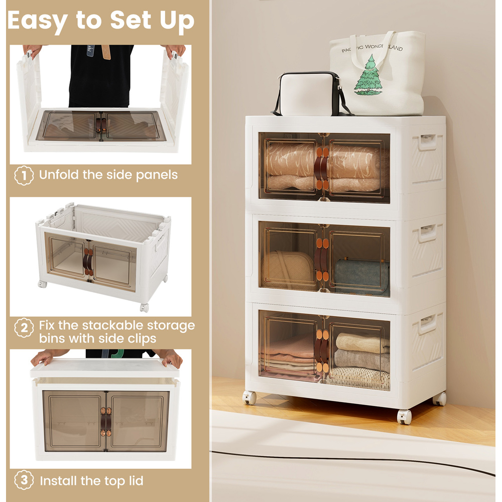 Costway 6 Door White Stackable Storage Bins with Lockable Wheels Image 4