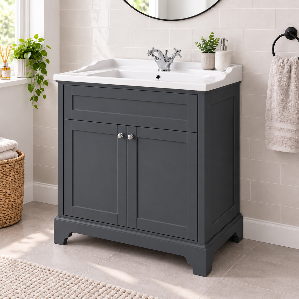 Go Bathrooms Arundel 2 Door Midnight Grey Traditional Floorstanding Vanity Unit 800mm Image 5