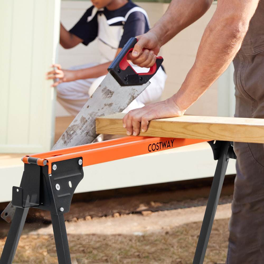 Costway Orange Portable Saw Horse Work Table 2 Pack Image 2