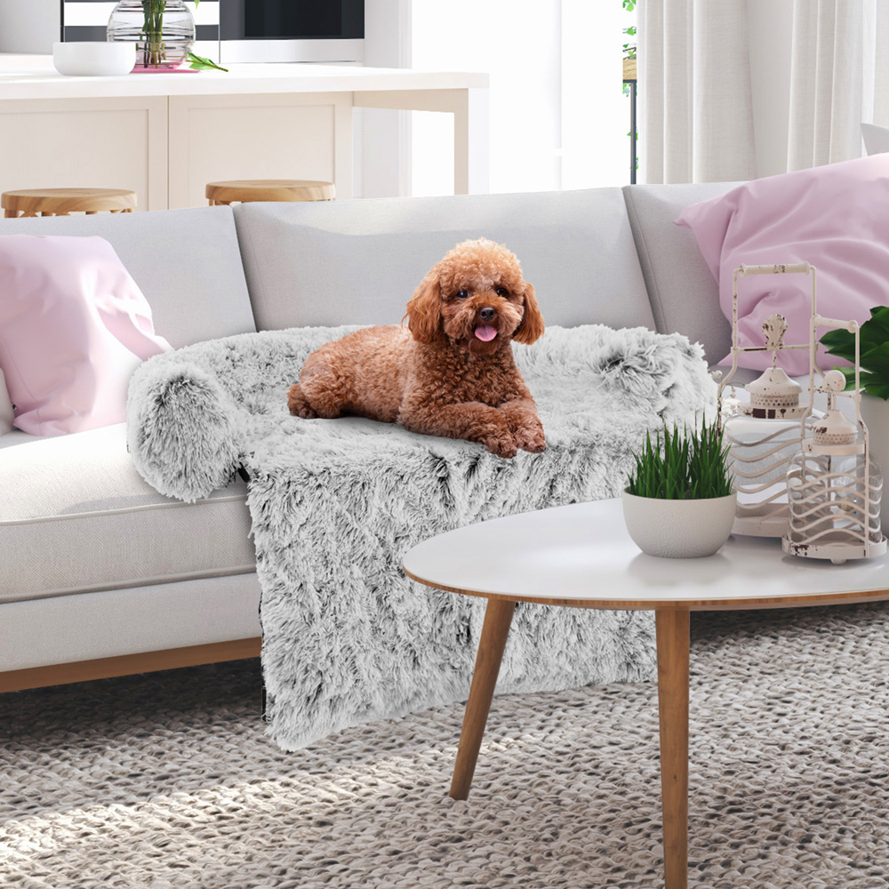 Costway White Small Fluffy Dog Mat Couch Cover Protector with Anti Slip Bottom Image 2