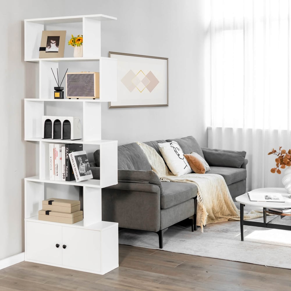 Costway 2 Door 5 Shelf White Bookcase Image 3