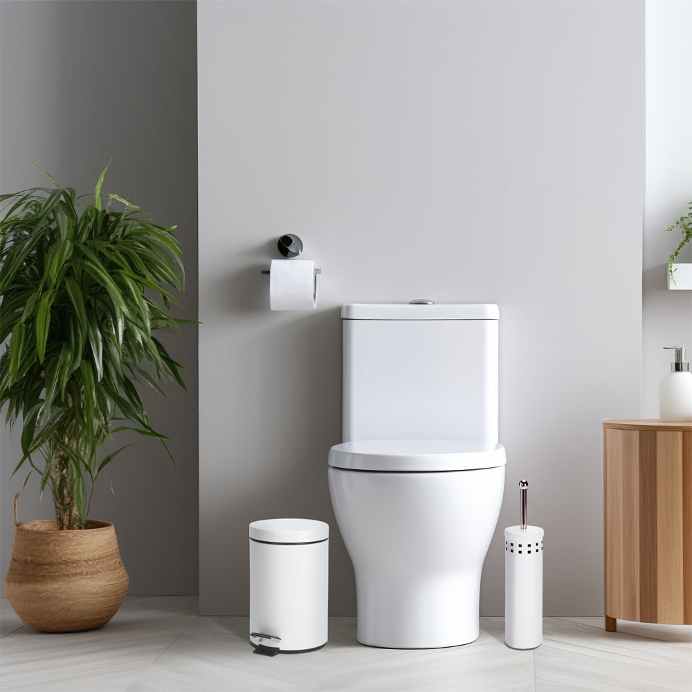 Highlands Homeware White Pedal Bin and Toilet Brush Set Image 2