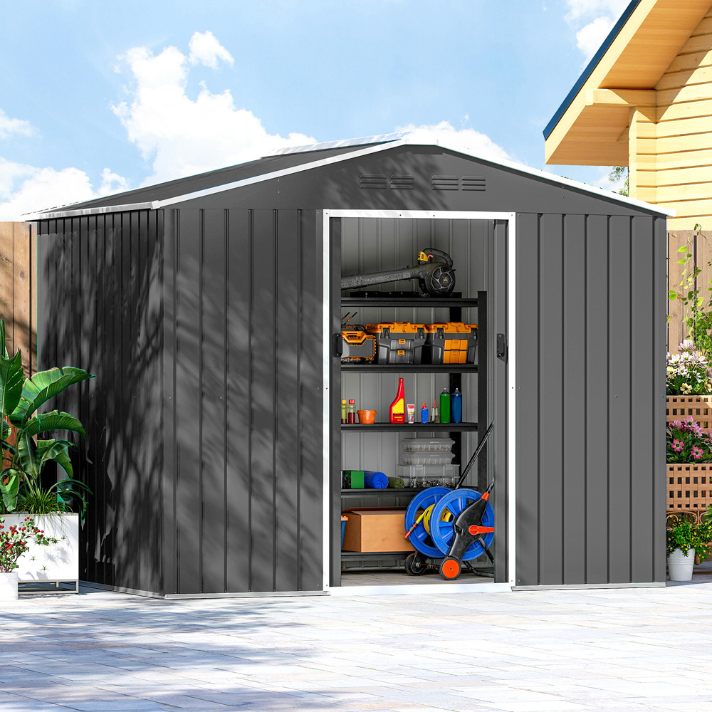 Outsunny 7.4 x 5.3ft Dark Grey Galvanised Steel Garden Storage Shed Image 5