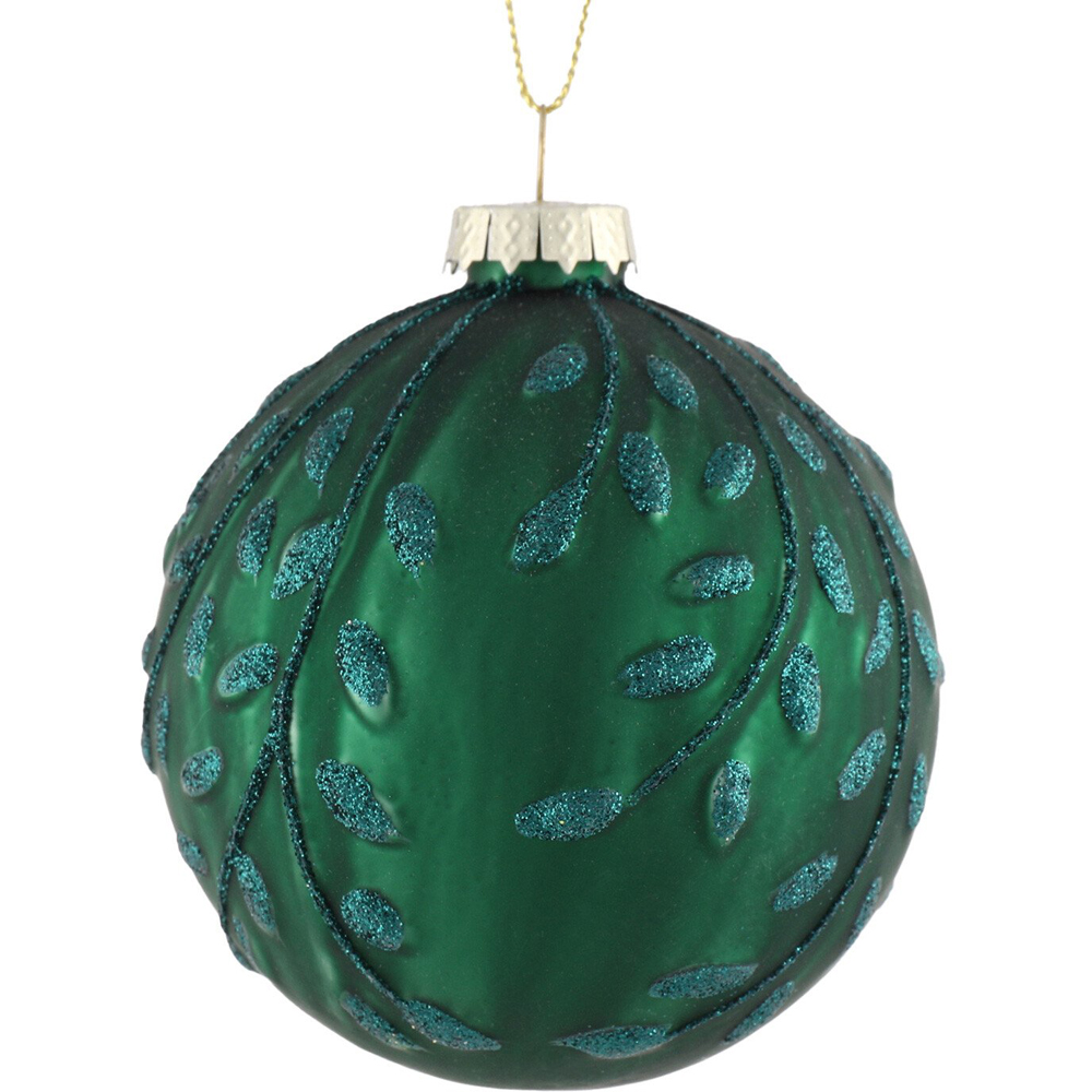 Matte Green Glitter Detailed Bauble - Green Image 3