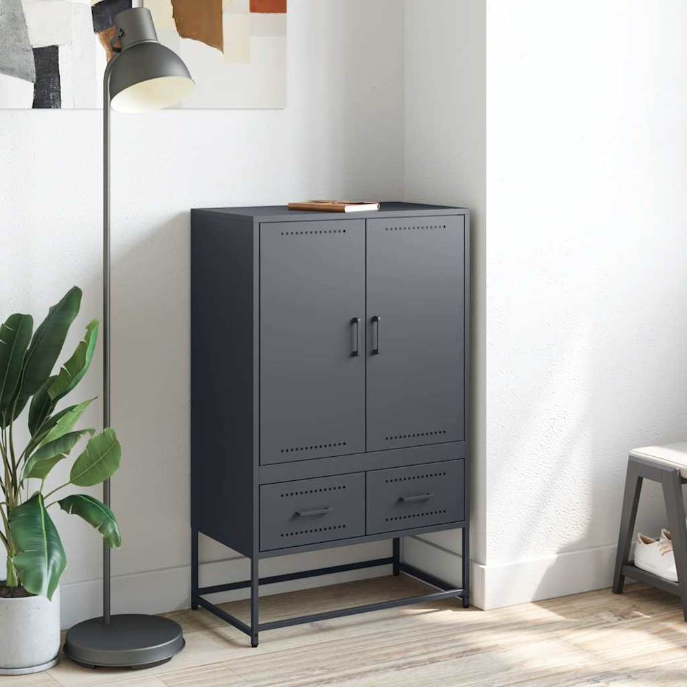 vidaXL 2 Door 2 Drawer Anthracite Cold-Rolled Steel Highboard Image 9