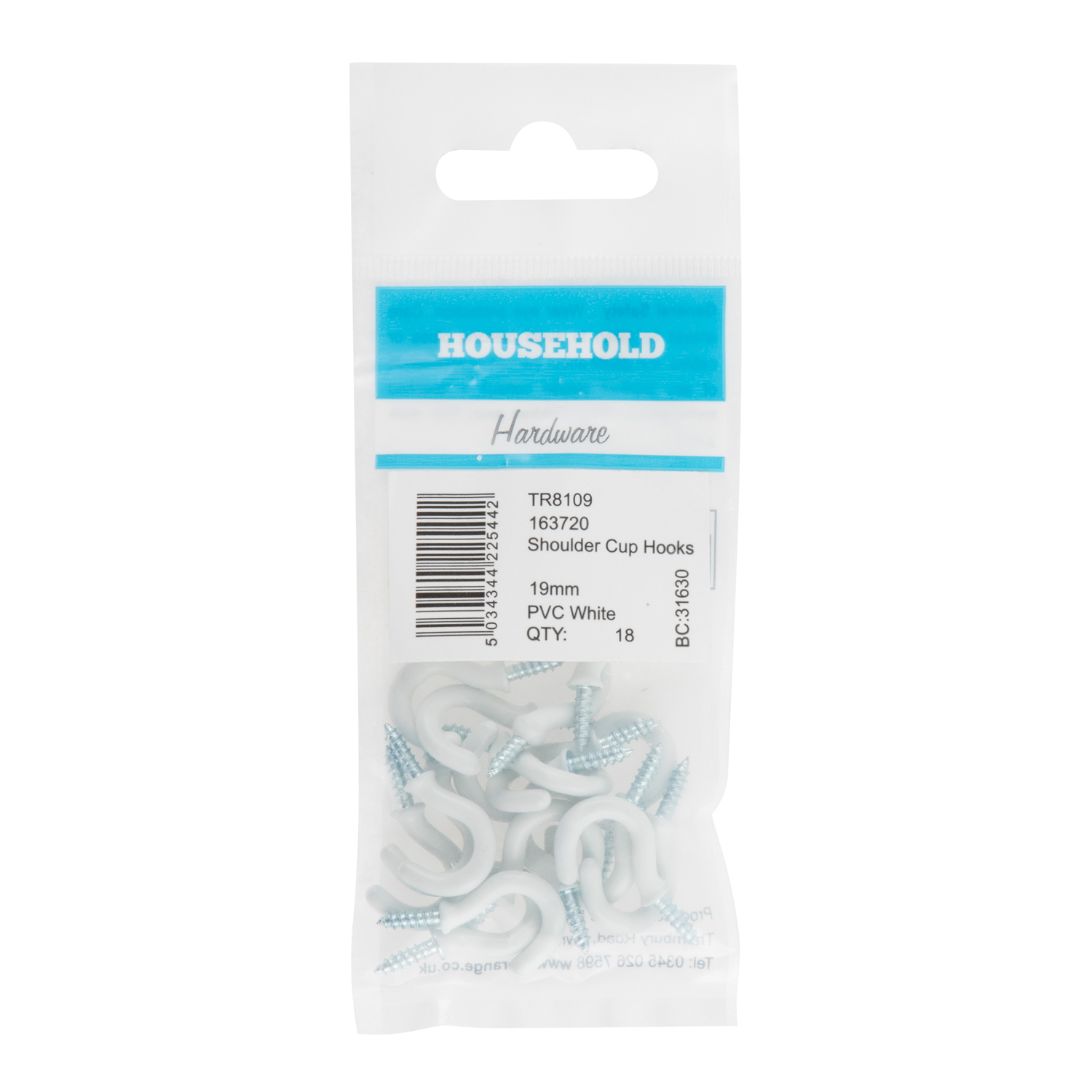 Hiatt 19mm Shouldered White Cup Hook 18 Pack Image 1