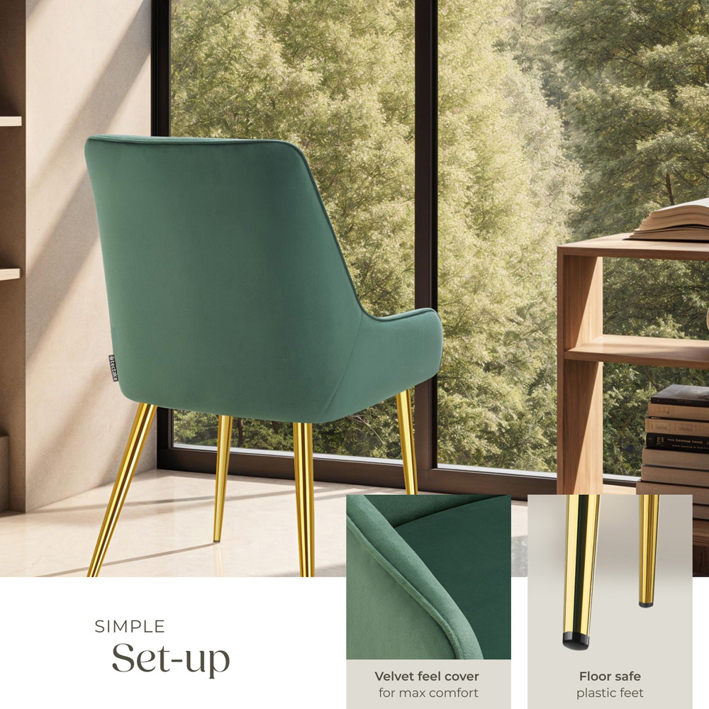 tectake Avane Set of 6 Green Velvet Look Padded Dining Chair Image 4