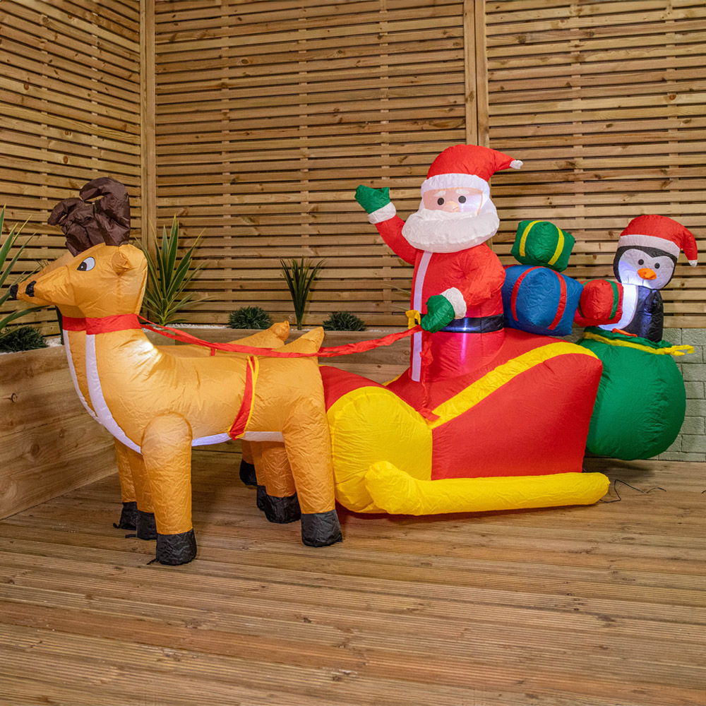 Samuel Alexander Santa and Penguin in Sleigh Light Up Inflatable Christmas Decoration 9ft Image 1